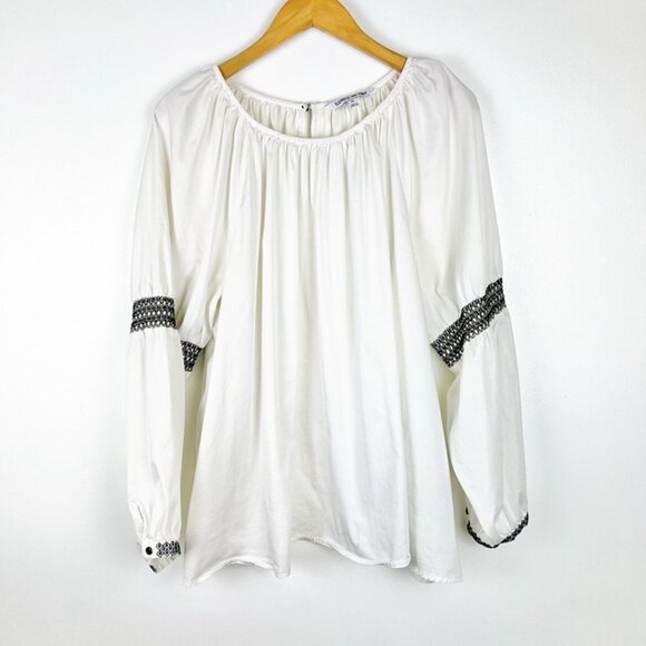 Elizabeth + James Embroidered Sleeve Peasant Blouse Sz 2X Cottage Boho Swing Top - Picture 2 of 11